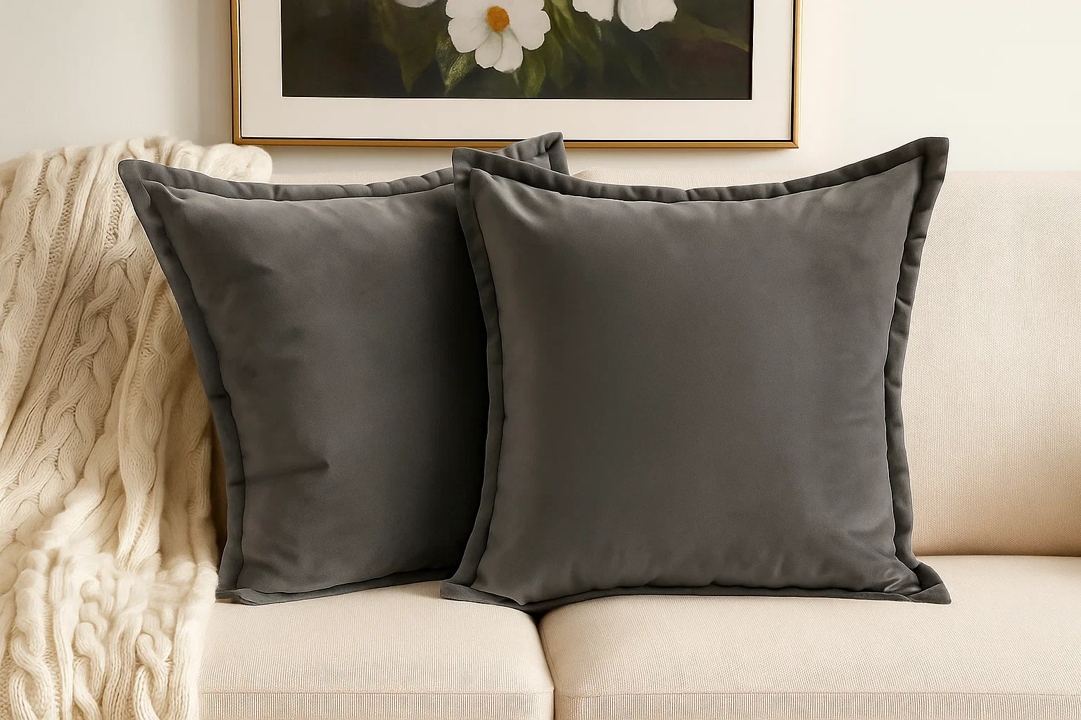 Juego Cojines Felpa Gris