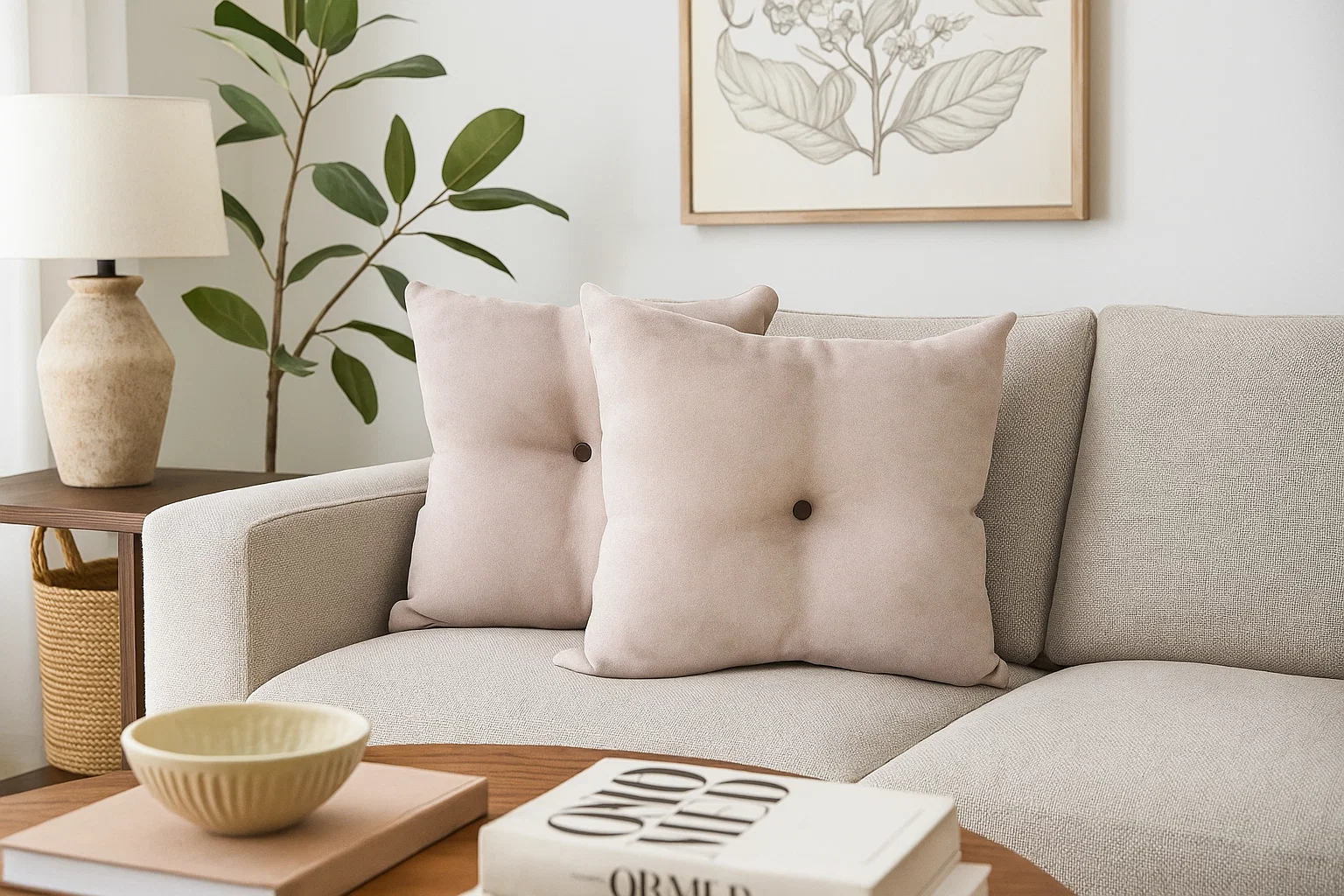 Juego Cojines con Botón Beige